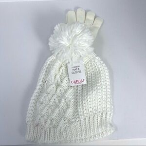 Capelli New York Hat & Gloves 2 piece set white pearl beading